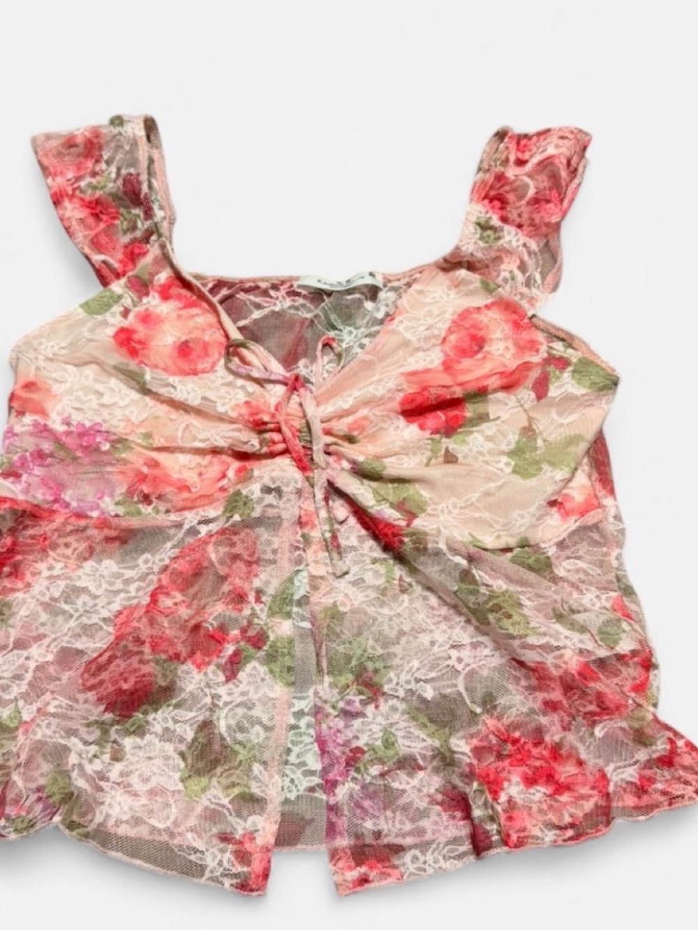 NWT Fairy sheer blouse size medium floral with lace details Summer colorful blou